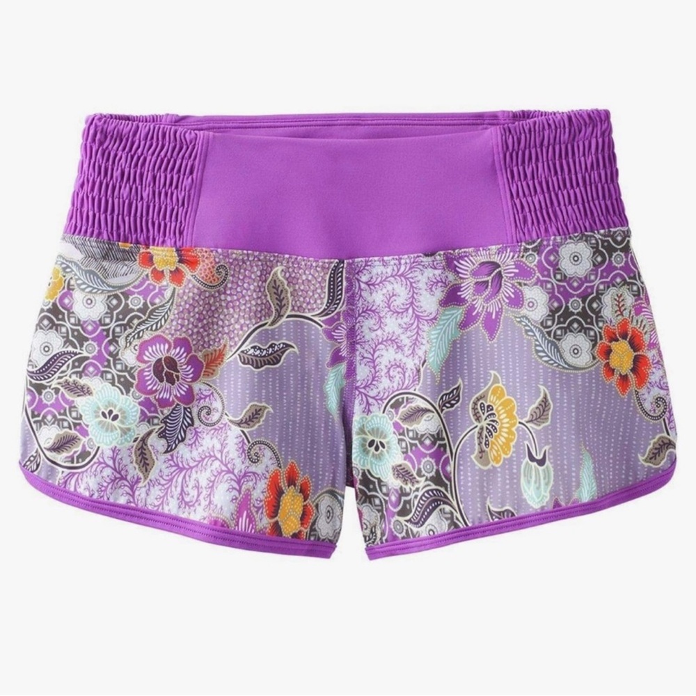 Prana Chantel Women’s Swim Shorts Floral Purple Size Small Zipper Pocket Athlete - Picture 7 of 8